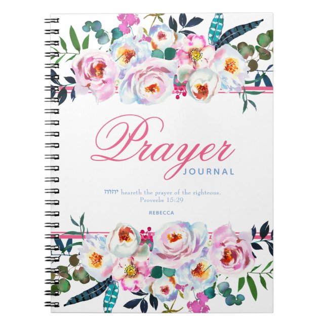 Cuaderno Diario De Oración De Flores Rosa Nombrado bonito (Frente)