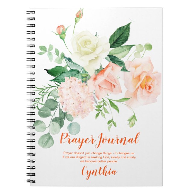 Cuaderno Diario de Oración de Rosas Blancas y Melocotón con (Frente)