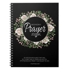 Cuaderno Diario de Oración Negro Blanco Rosado Floral
