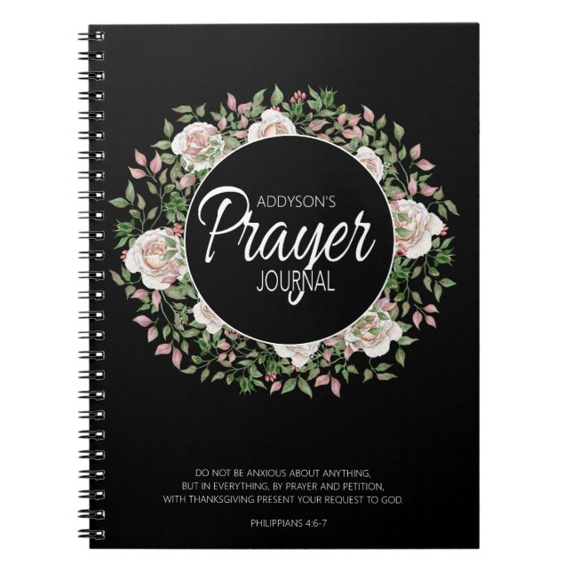 Cuaderno Diario de Oración Negro Blanco Rosado Floral (Frente)