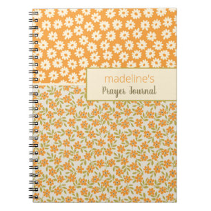 Cuaderno Diario de Oración Personalizado Floral Retro Naran