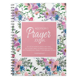 Cuaderno Diario de Oración Rosa Púrpura Azul Floral Blanco