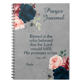Cuaderno Diario de oraciones con nombre floral azul de la M