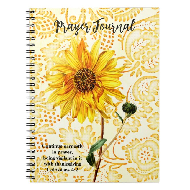 Cuaderno Diario de oraciones de arte de girasol amarillo (Frente)