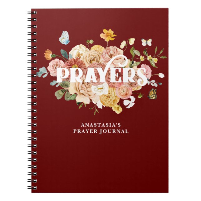 Cuaderno Diario de oraciones de Personalizado floral rojo b (Frente)
