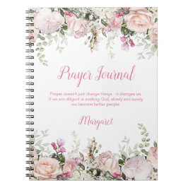 Cuaderno Diario de oraciones de rosas rosadas y vegetación 