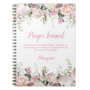 Cuaderno Diario de oraciones de rosas rosadas y vegetación 