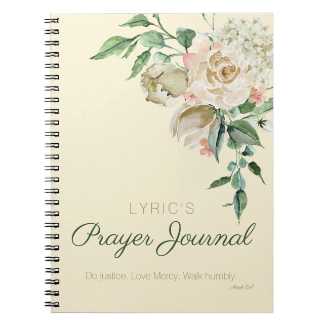 Cuaderno Diario de oraciones personalizado de acuarela flor (Frente)