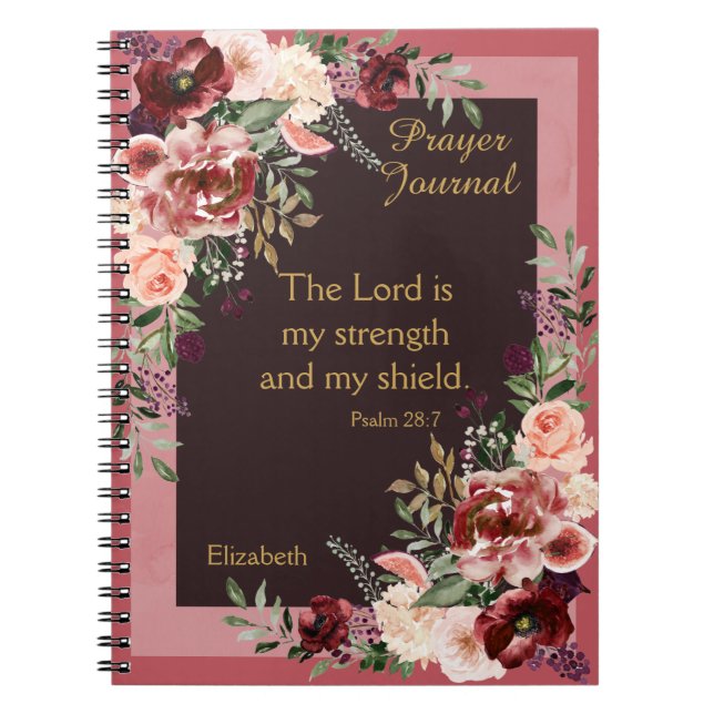 Cuaderno Diario de oraciones personalizado de floral rosa d (Frente)