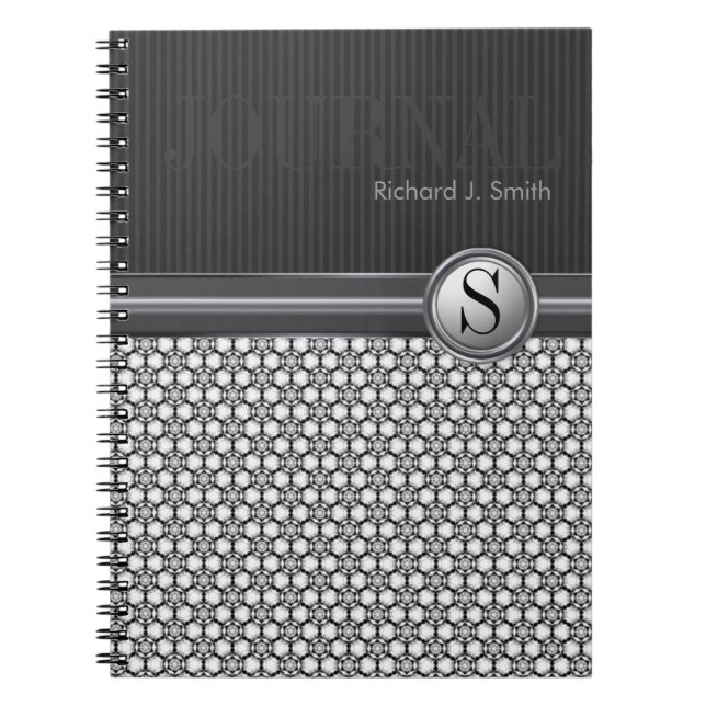 Cuaderno Diario de Patrón de Hexágono de Geometría Blanco y (Frente)