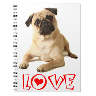 Cuaderno / Diario de perro pug rojo del amor