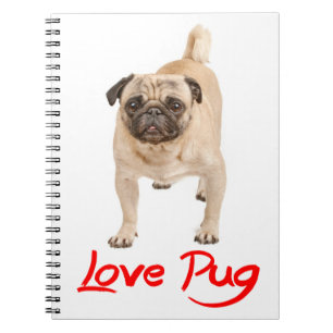 Cuaderno / Diario de perro pug rojo del amor