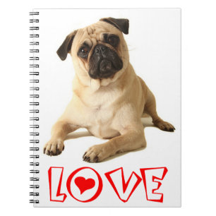 Cuaderno / Diario de perro pug rojo del amor
