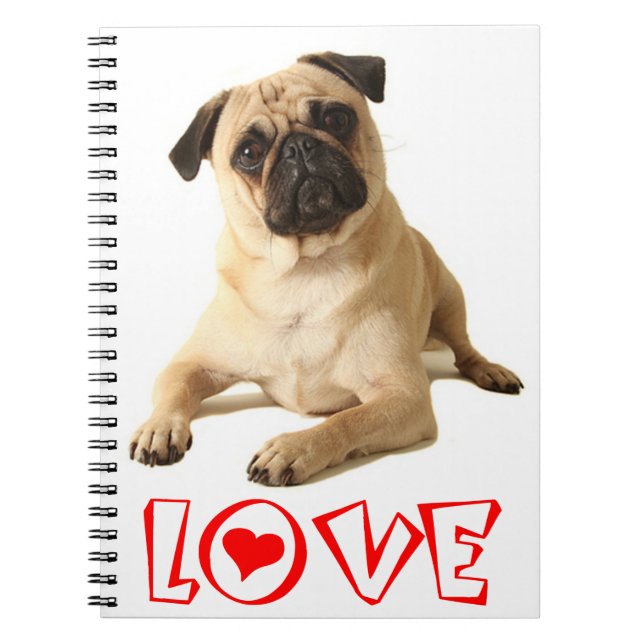 Cuaderno / Diario de perro pug rojo del amor (Frente)