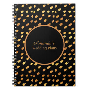 Cuaderno Diario de planes de boda elegantes en negro y dora