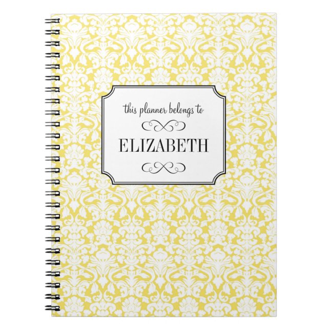 Cuaderno Diario de planificación de bodas de damasco blanco (Frente)