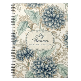 Cuaderno diario de planificación floral azul para
