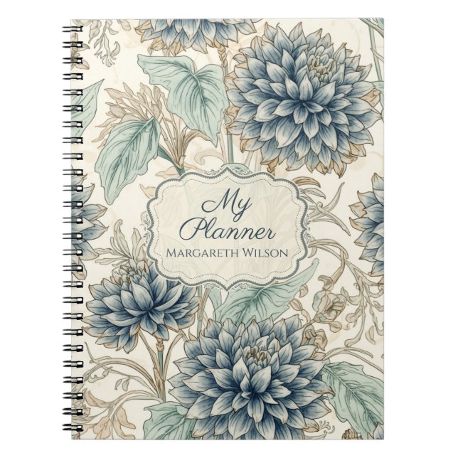 Cuaderno diario de planificación floral azul para  (Frente)