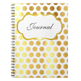 Cuaderno Diario de puntos polka blanco y dorado