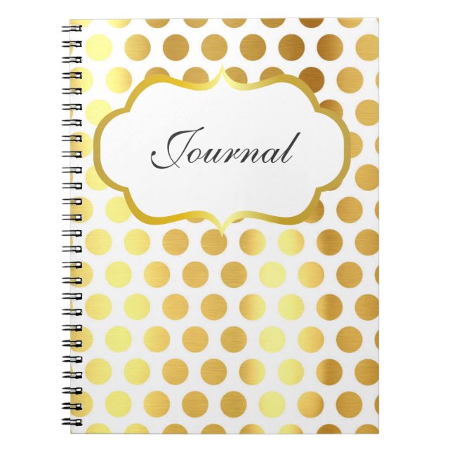 Cuaderno Diario de puntos polka blanco y dorado (Frente)