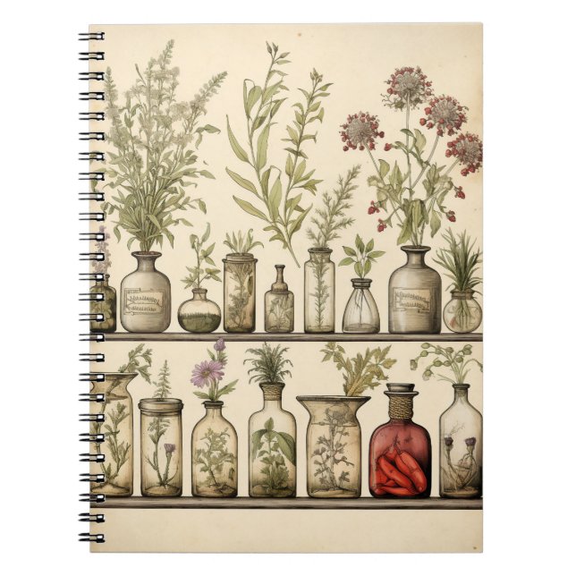 Cuaderno Diario de Recetas de Hierbas Botánicas Antiguas (Frente)