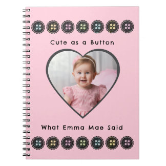 Cuaderno Diario de Recuerdos de bebé rosados de botón