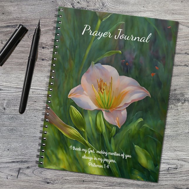 Cuaderno Diario de Rezo de Arte de bonito Lily Flower (Lily art Prayer Journal Spiral Notebook with Bible Verse)