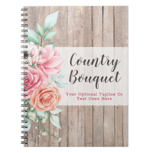 Cuaderno Diario de Rosa floral rústico de granja maderera