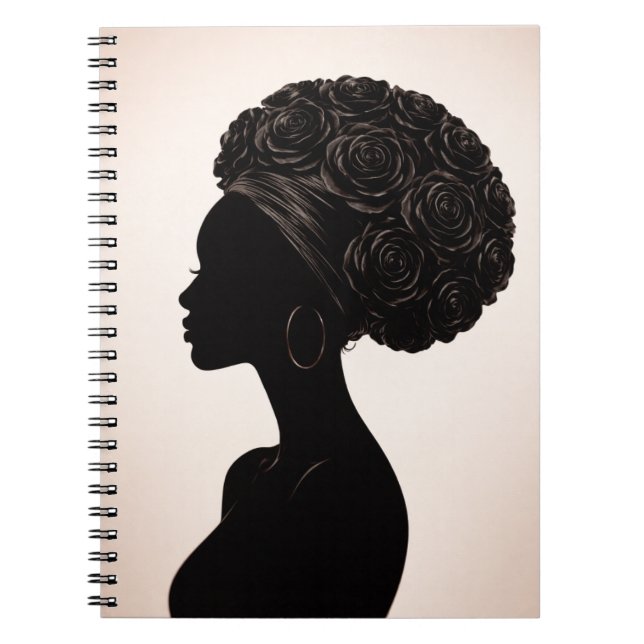 Cuaderno Diario de Silueta de Mujer Negra Empoderada (Frente)