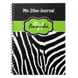 Cuaderno Diario de tira de zebra blanca lima personalizada
