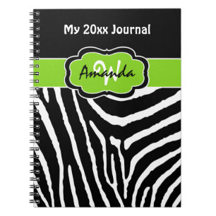 Cuaderno Diario de tira de zebra blanca lima personalizada