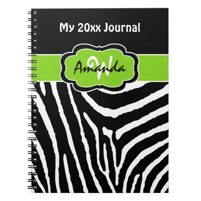 Cuaderno Diario de tira de zebra blanca lima personalizada (Frente)
