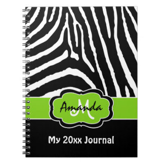 Cuaderno Diario de tira de zebra blanca lima personalizada