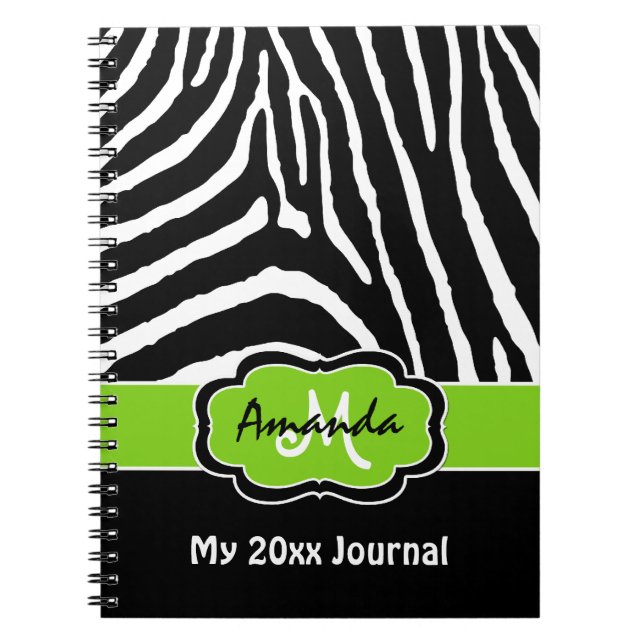 Cuaderno Diario de tira de zebra blanca lima personalizada (Frente)