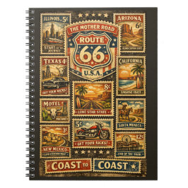 Cuaderno Diario de viaje con sello postal de la ruta 66 vin
