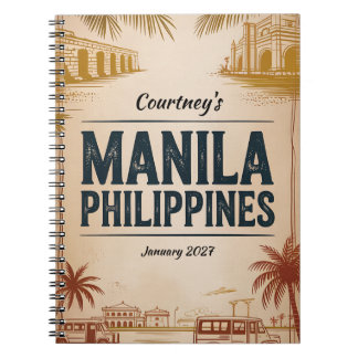Cuaderno Diario de viaje de Manila con nombre y fecha perso