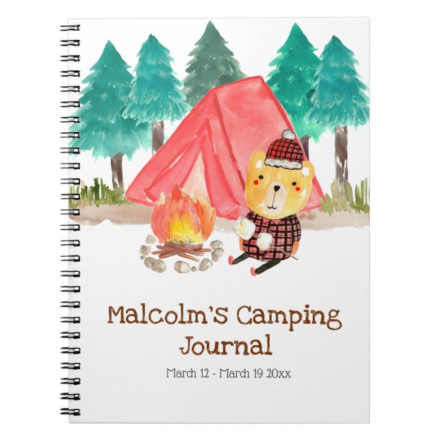 Cuaderno Diario de viaje de niño de oso camping (Frente)