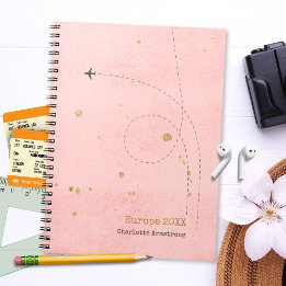 Cuaderno Diario de viaje del nombre del avión de oro rosado