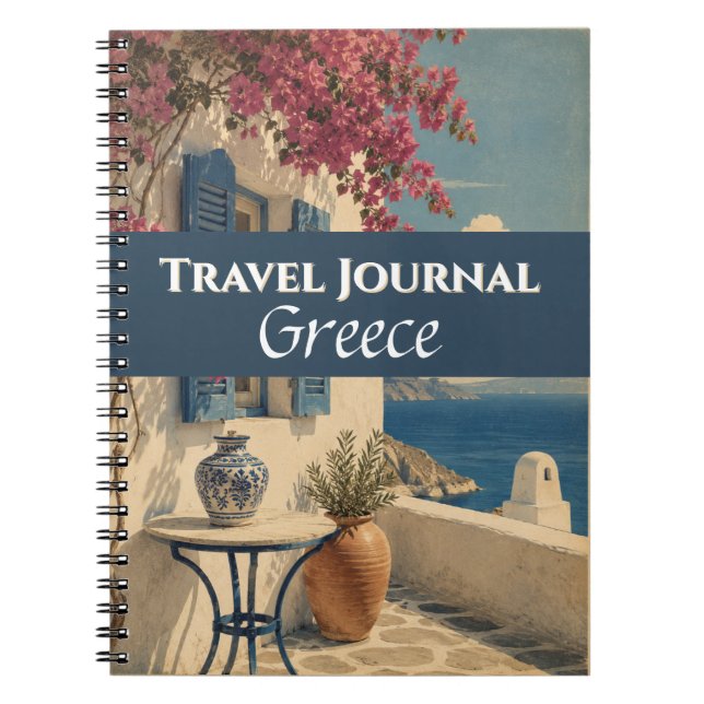 Cuaderno Diario de viaje Grecia Azul Personalizable (Frente)