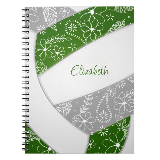 Cuaderno diario de voleibol deportivo de grisona verde (Frente)