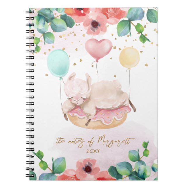 Cuaderno Diario del Chica floral Fluffy Llama Ilustracion (Frente)