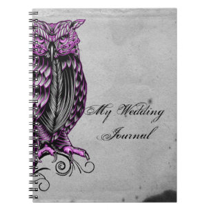 Cuaderno Diario elegante de la boda del búho gótico púrpura
