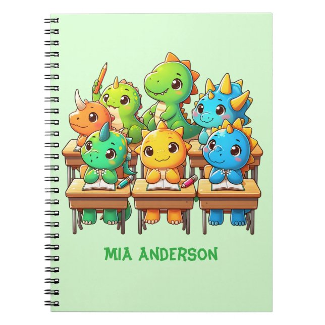 Cuaderno Diario en espiral de dinosaurio lindo (Frente)