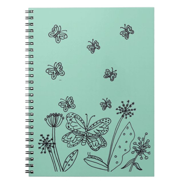 Cuaderno Diario espiral de mariposas y flores monarcas (Frente)