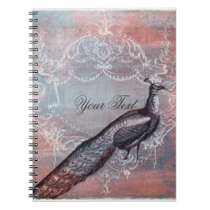 Cuaderno Diario espiral personalizado pavo real rococó