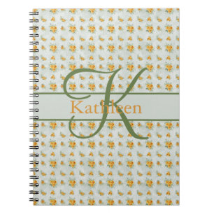 Cuaderno Diario floral amarillo verde con inicial de nombre