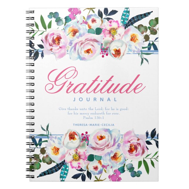 Cuaderno Diario Floral de gratitud rosa (Frente)
