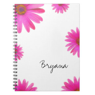 Cuaderno Diario floral de margaritas rosadas elegante y chi