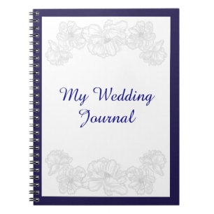 Cuaderno Diario floral del azul marino y blanco de la boda