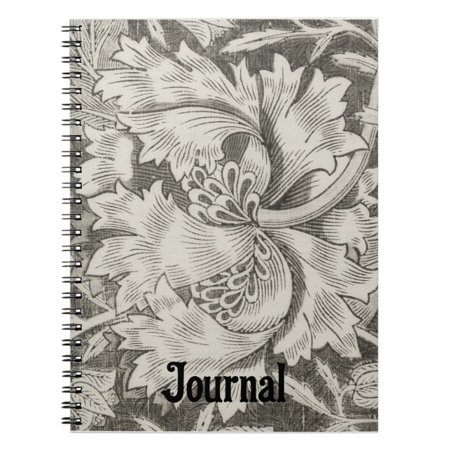 Cuaderno Diario floral gris barroco estilo retro (Frente)